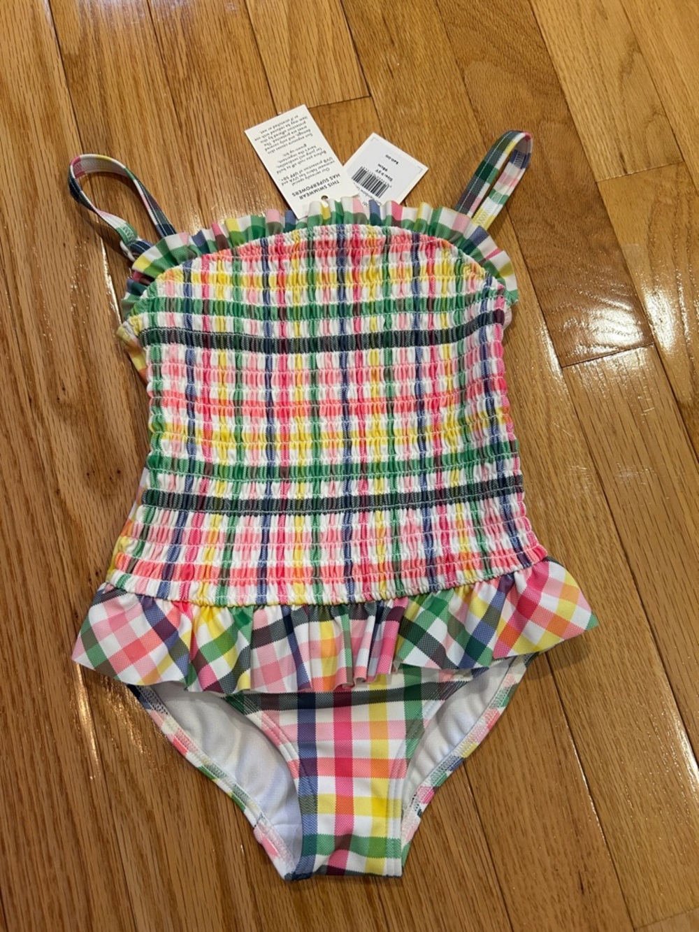 Mini Boden Multicolor Gingham Smocked One-Piece Swimsuit
